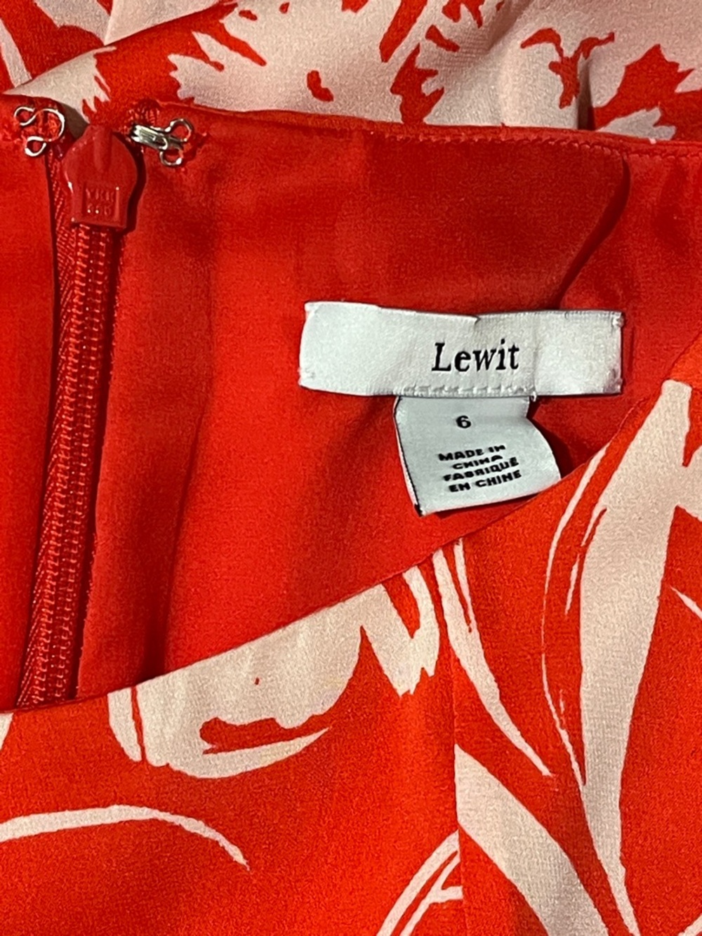 Lewit | Silk red & white floral midi dress Women’s size 6 kimono sleeves flowy - Picture 5 of 7